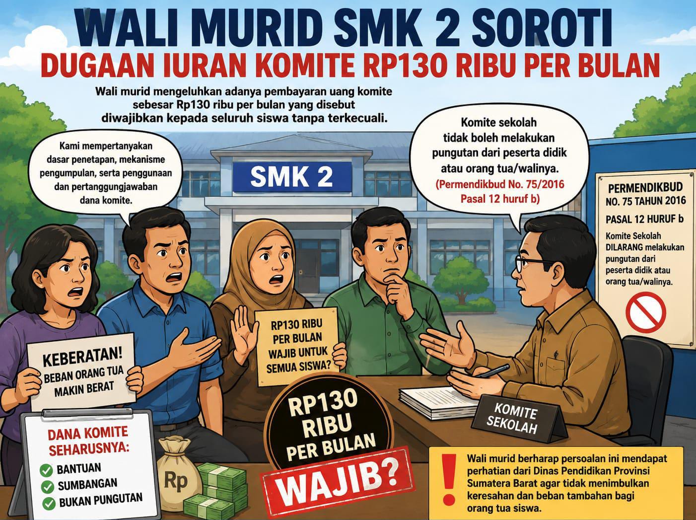 Wali Murid SMK 2 Keluhkan Iuran Komite Rp130 Ribu per Bulan